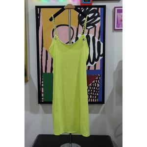 Women's Large Neon Lime Greenish-Yellow Sexy Chain Strap Mini Dress